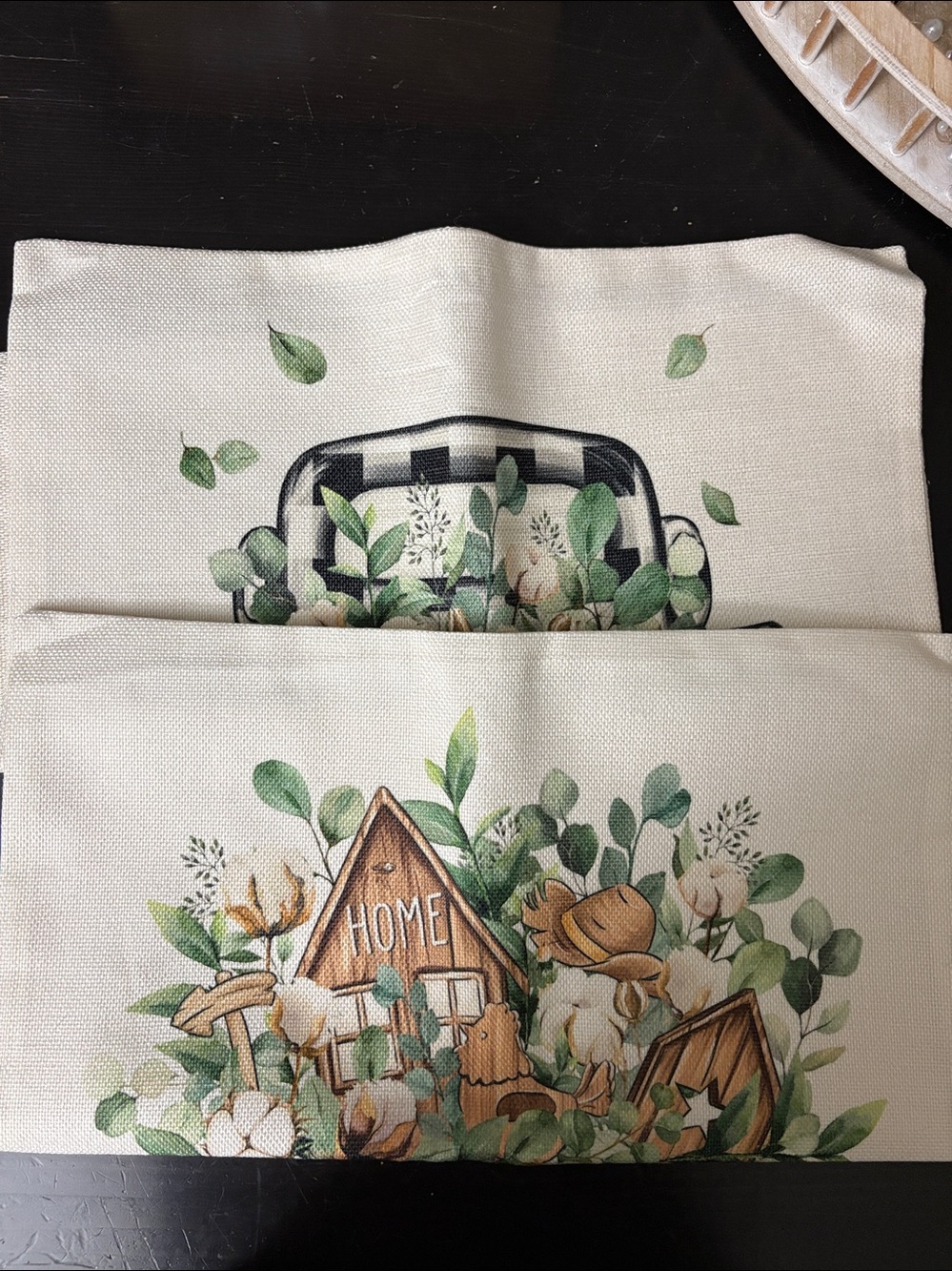 Floral Mason Jar Farmhouse Decorative Pillow Covers  (2) Green, Black, Peach